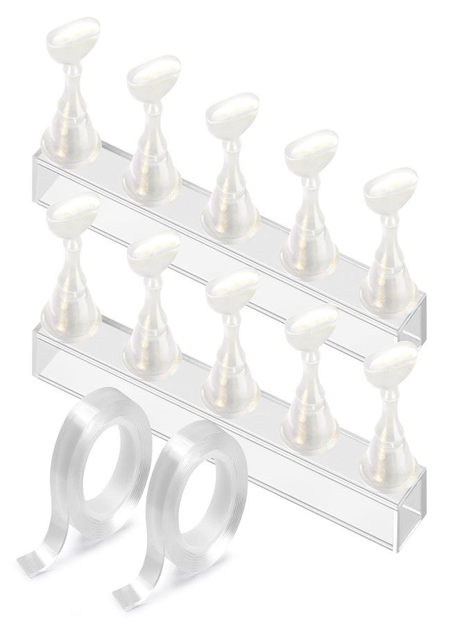 Etercycle Nail Stand Acrylic Nail Art Display Stand Practice Nail Holder for Painting Nails Magnetic Practice Stands with Double-sided Tape For Home DIY Salon Supplies (White with gold) - Image 1